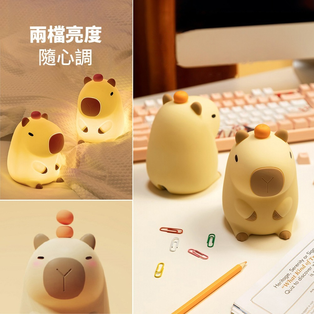 臺灣現貨 可愛水豚小夜燈💓卡皮巴拉小夜燈 水豚君 矽膠捏捏燈 USB氛圍燈 可愛LED小夜燈 伴睡燈 拍拍燈 捏捏燈-細節圖8