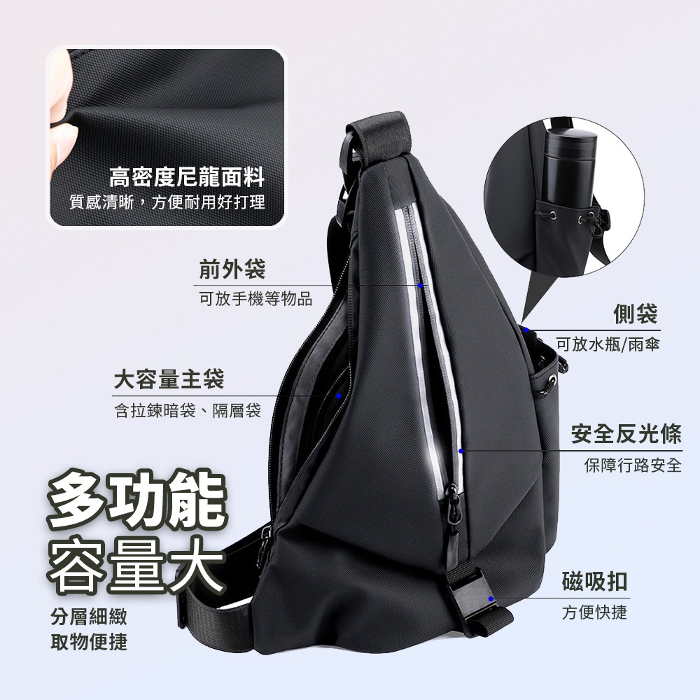 2024 防潑水胸包 機能包 單肩包 安全反光條 多功能貼身背包 相機包 插扣設計 快取胸包 斜背包 機車包 側背包-細節圖4