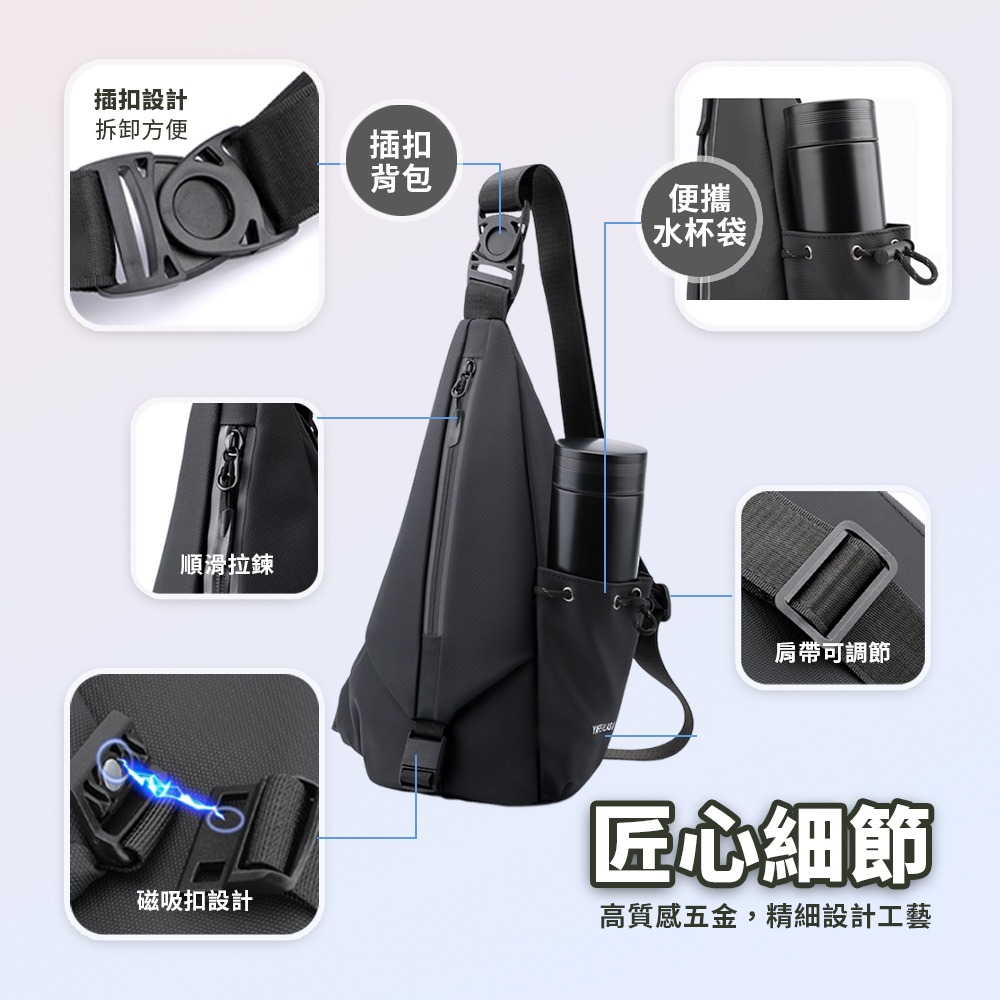 2024 防潑水胸包 機能包 單肩包 安全反光條 多功能貼身背包 相機包 插扣設計 快取胸包 斜背包 機車包 側背包-細節圖7