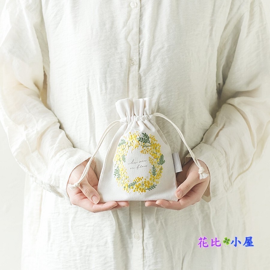 現貨★【ito&】刺繡束口袋 【現貨實拍】日本進口✈️【ito&】刺繍巾着袋 植物圖案抽繩袋-細節圖3