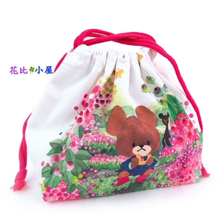 特賣🔥現貨★日本製小熊學校午餐袋【現貨實拍】日本進口✈️日本製 純棉 抽繩包 午餐袋 束口袋-細節圖2