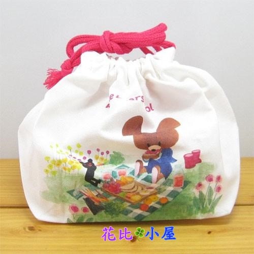 特賣🔥現貨★日本製小熊學校午餐袋【現貨實拍】日本進口✈️日本製 純棉 抽繩包 午餐袋 束口袋-細節圖4