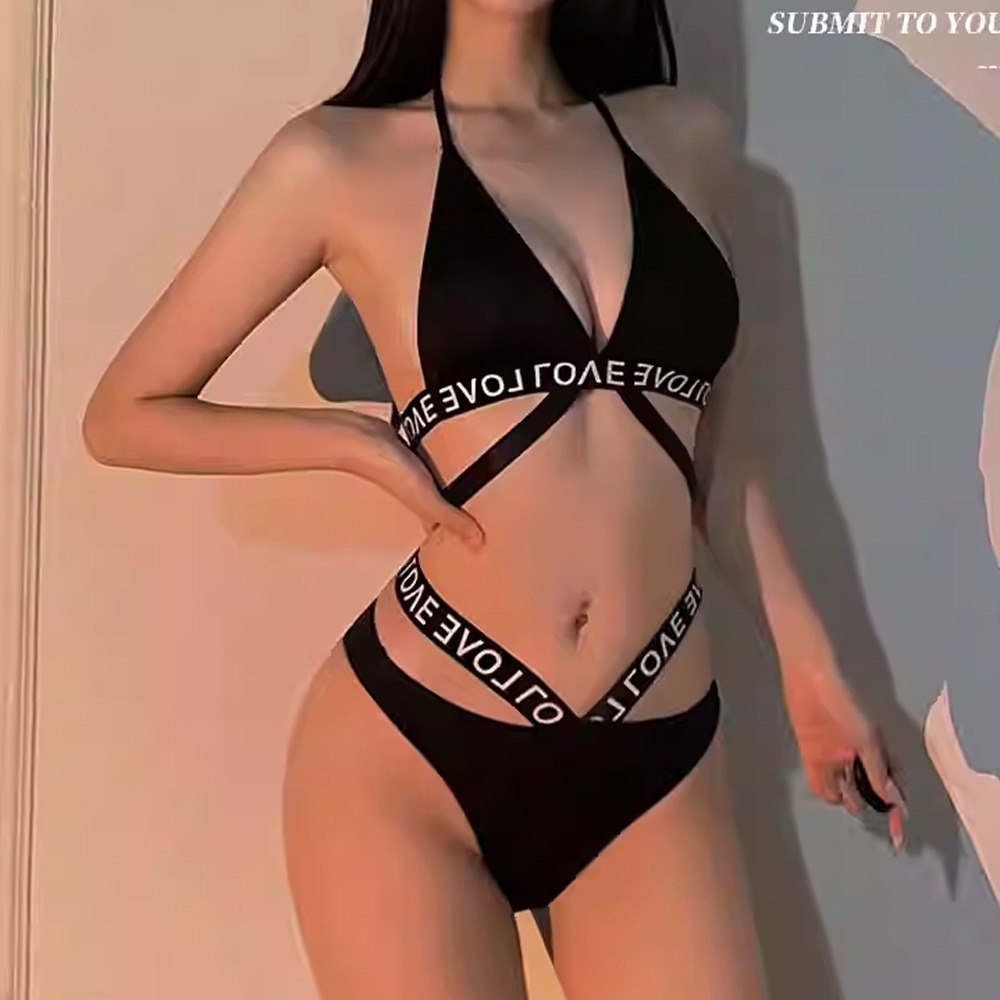 健康又性感【英文字母環帶比基尼】三點式 情趣内衣 大胸 冶豔 勾人 外出可穿 特殊造型 高衩-細節圖5