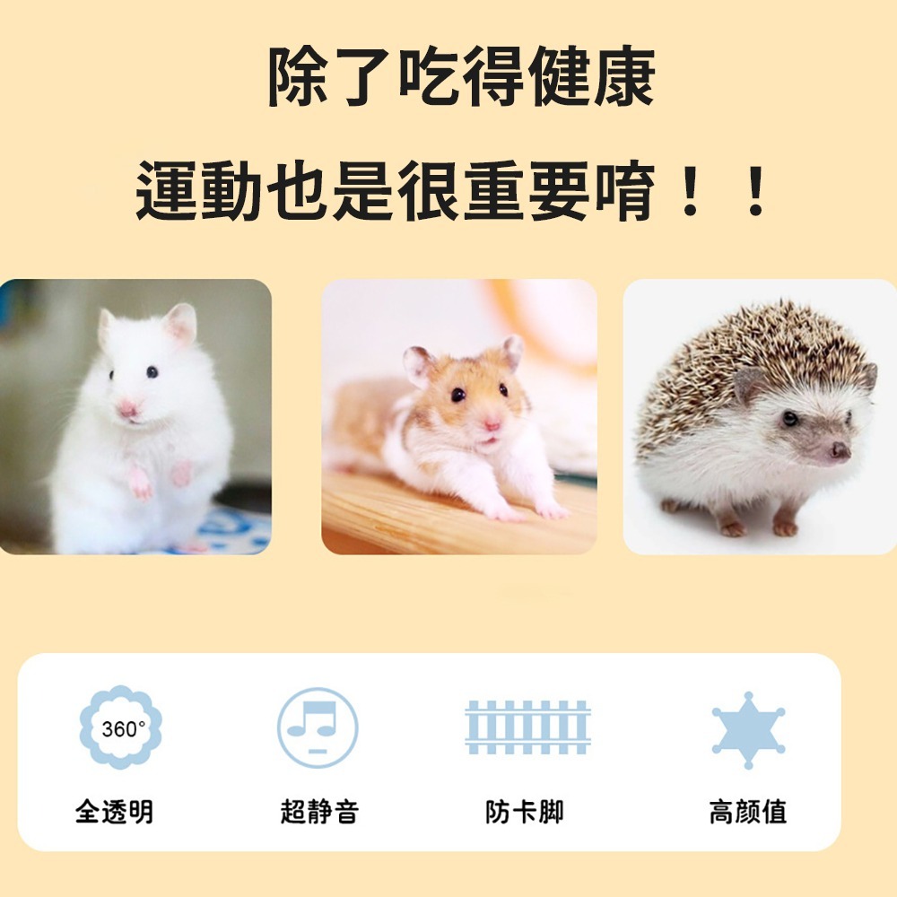 靜音設計【鼠鼠跑跑飛盤滾輪】給倉鼠健康運動環境 簡易安裝 防滑不卡腳 全透明 升級轉軸-細節圖2
