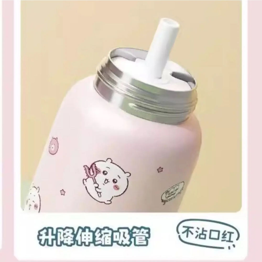 MINISO 吉伊卡哇 Chiikawa 粉色保溫杯 550ml 304不鏽鋼 保溫瓶 可愛隨行杯 保冷保溫 防漏 吸管-細節圖5