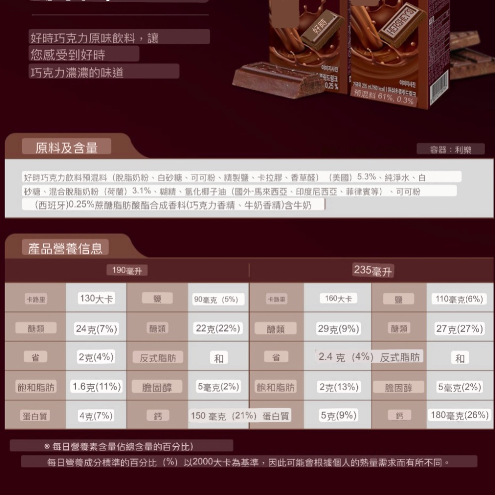 BTS Jin金碩珍同款💜HERSHEY’S 原味巧克力飲190ml-細節圖3