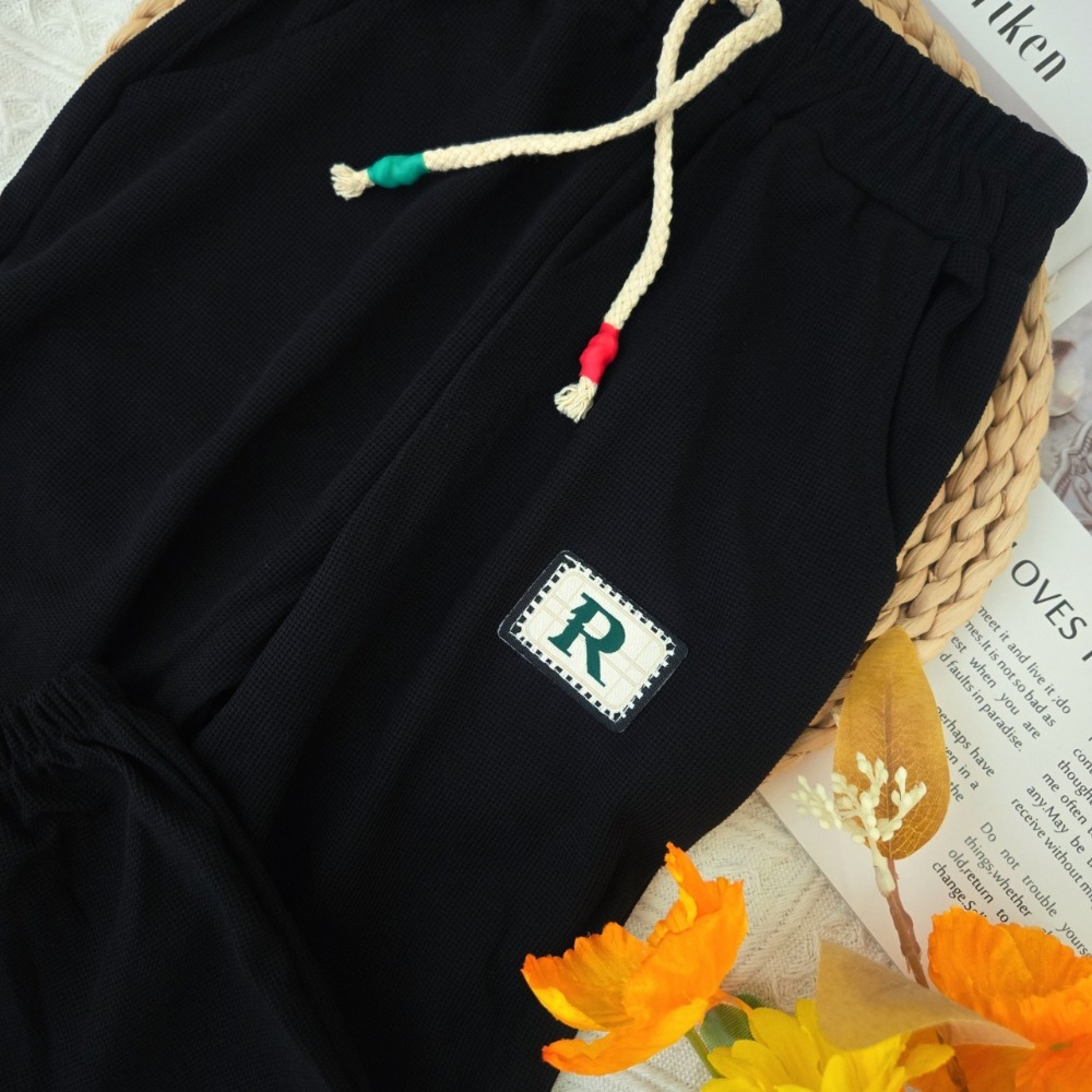 R標華夫格長褲-黑色