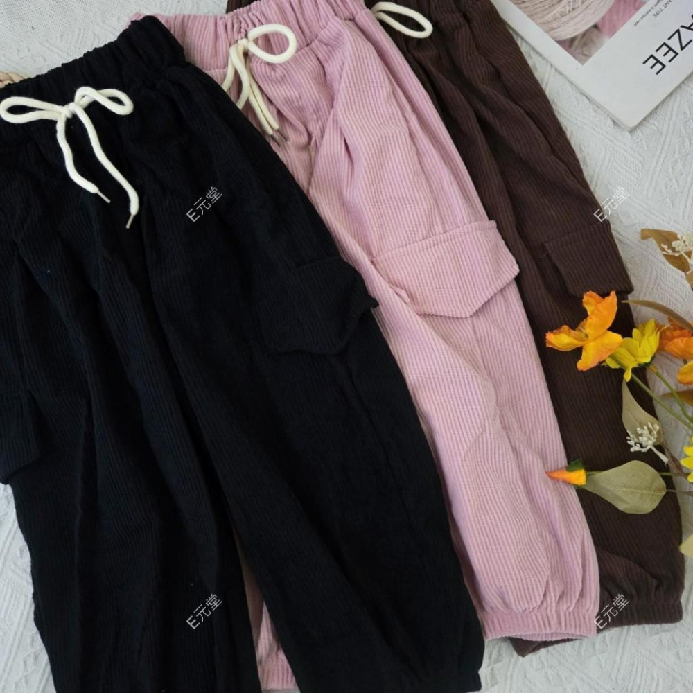 (現貨，附發票)秋冬款~大童童裝 兒童燈芯絨工裝褲 兒童哈倫褲 兒童長褲 男童長褲 女童長褲 E元堂-細節圖3