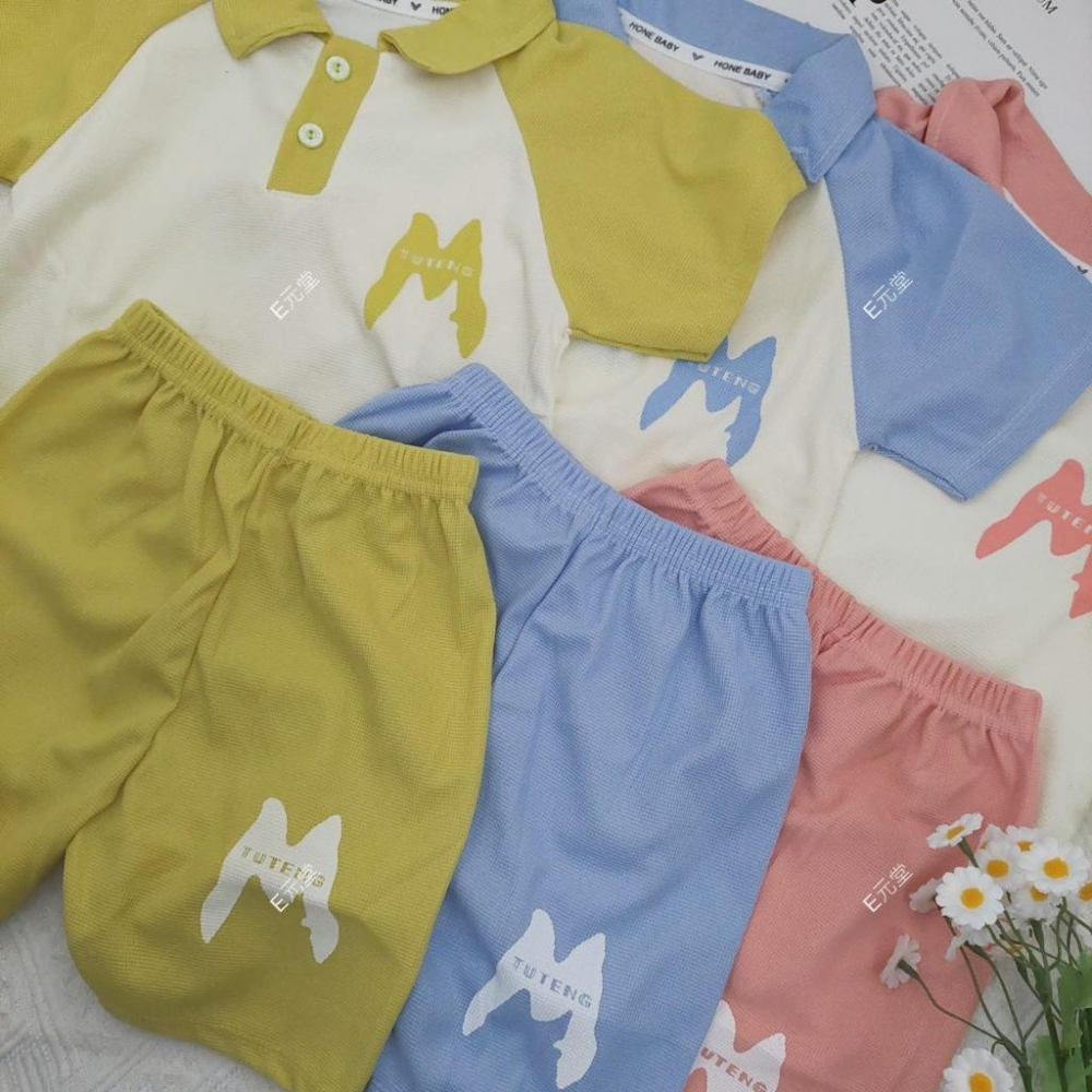 ( 現貨，附發票)兒童POLO衫款~華夫格休閒套裝 兒童套裝 男童套裝 女童套裝 E元堂-細節圖3