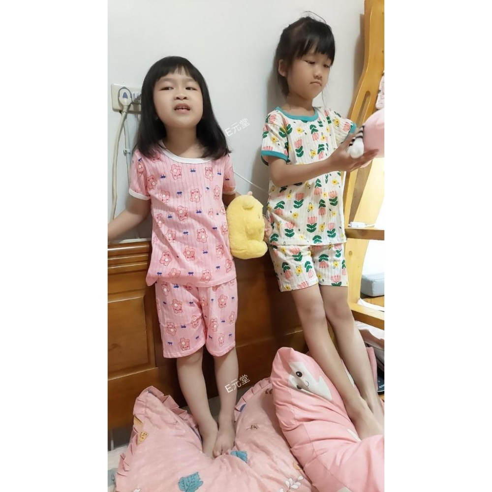 (現貨，附發票)兒童緹花網眼居家服 兒童套裝 男童套裝 女童套裝 兒童居家服 兒童睡衣 兒童空調服 E元堂-細節圖5