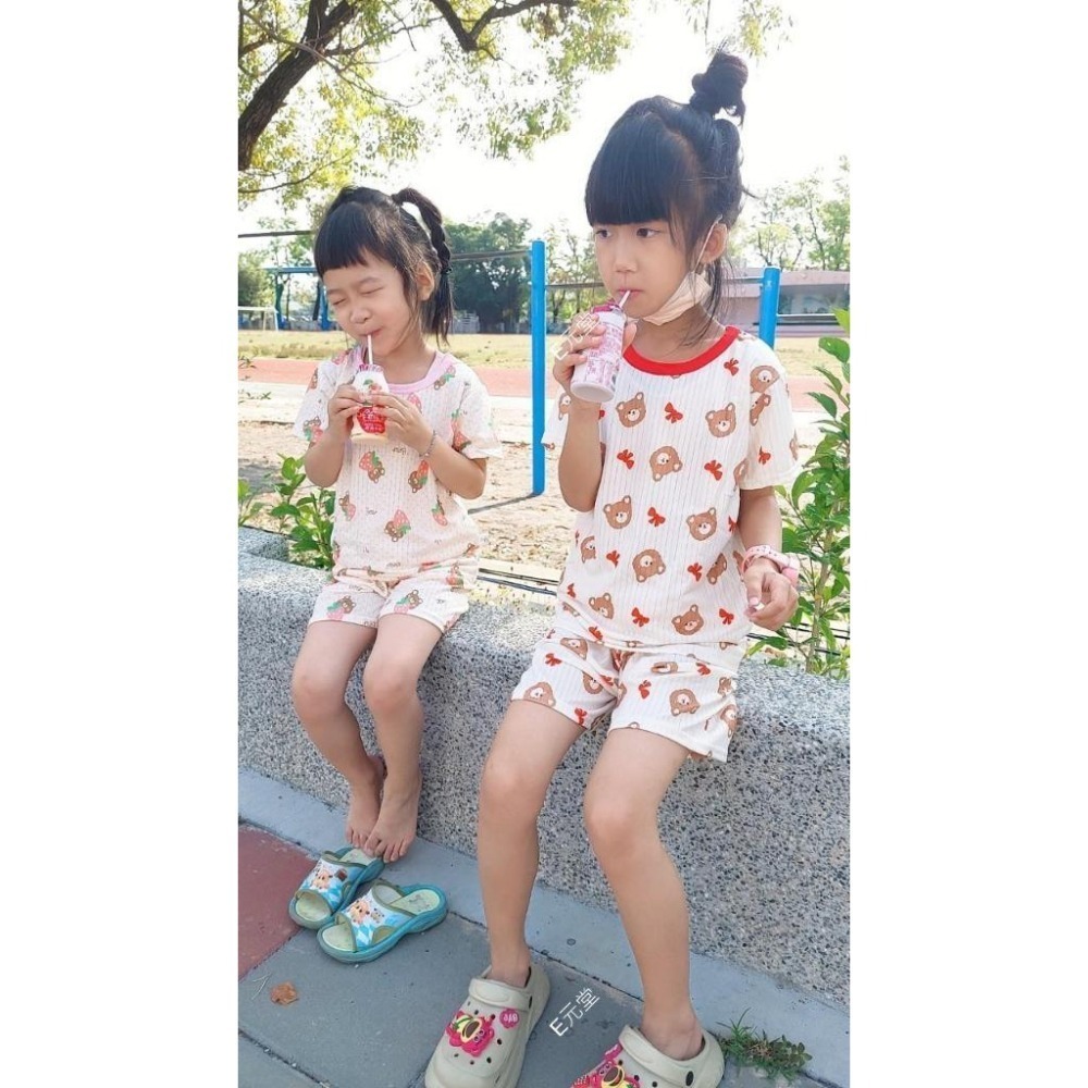 (現貨，附發票)夏季涼感~兒童抽條莫代爾印花套裝 兒童居家服 兒童套裝 男童套裝 女童套裝 兒童睡衣 E元堂-細節圖7