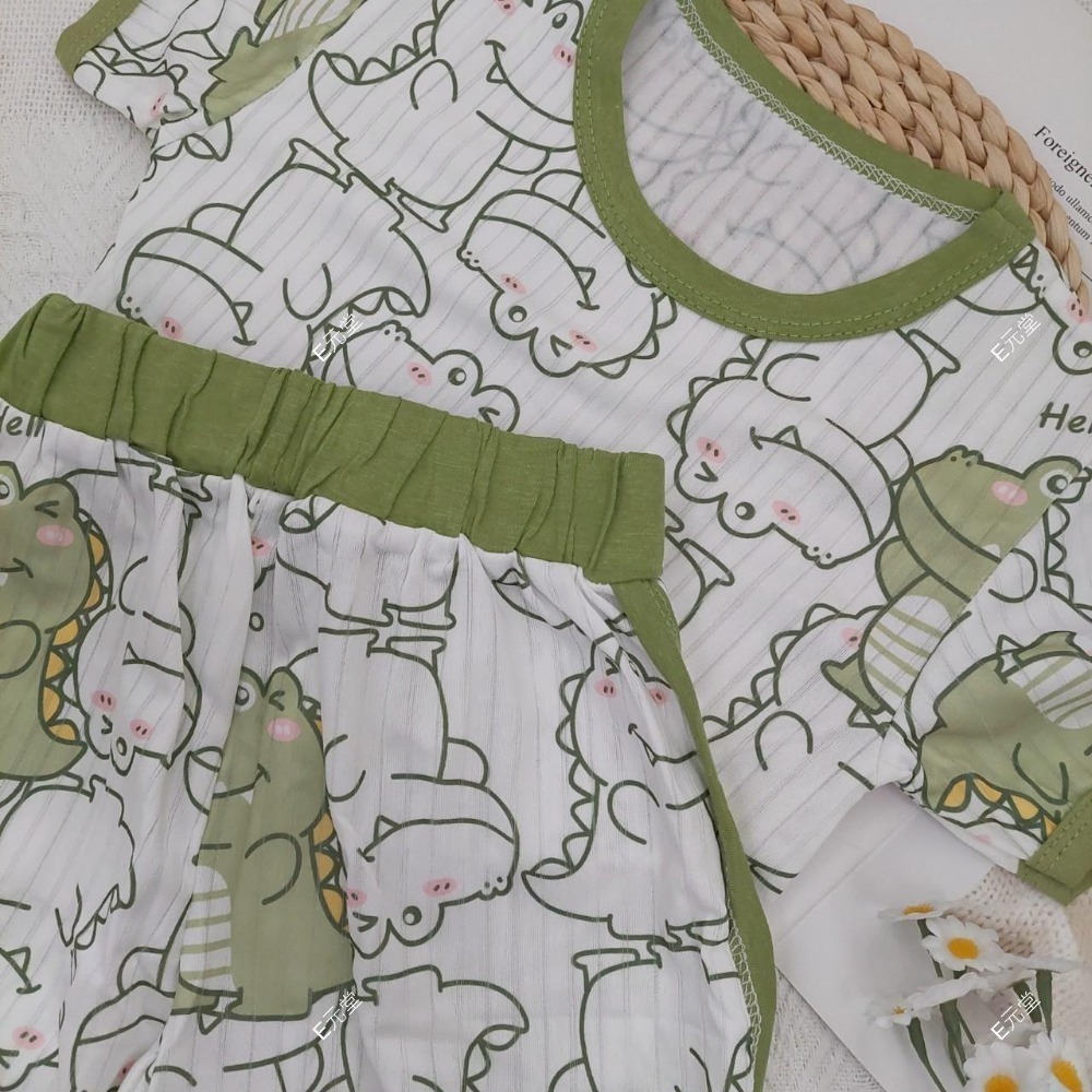 (現貨，附發票)夏季涼感~兒童抽條莫代爾印花套裝 兒童居家服 兒童套裝 男童套裝 女童套裝 兒童睡衣 E元堂-規格圖9