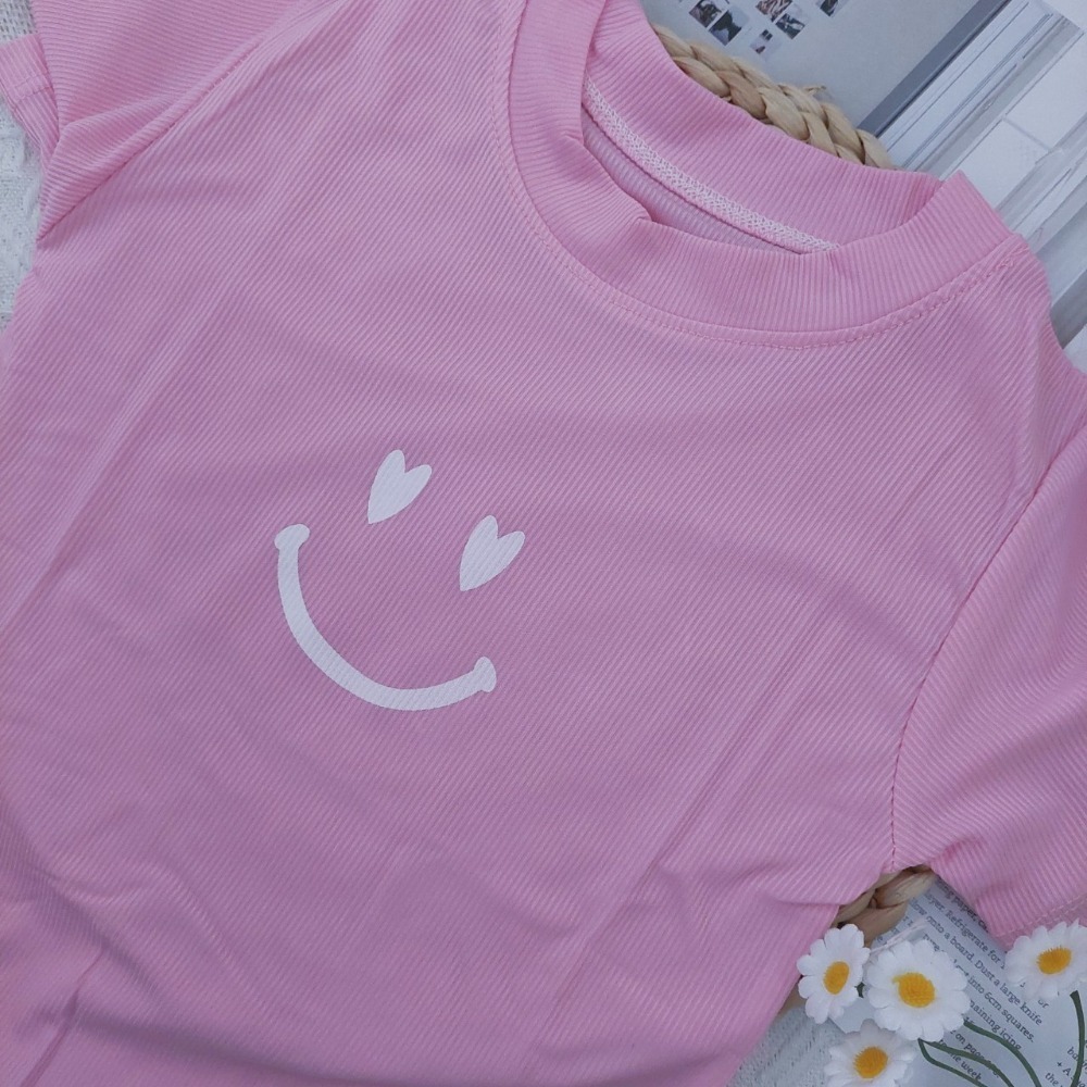 簡約冰絲T恤-粉色笑臉