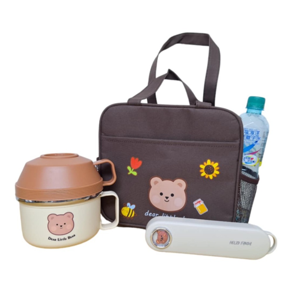 新款咖啡小熊+大容量餐袋+316餐具