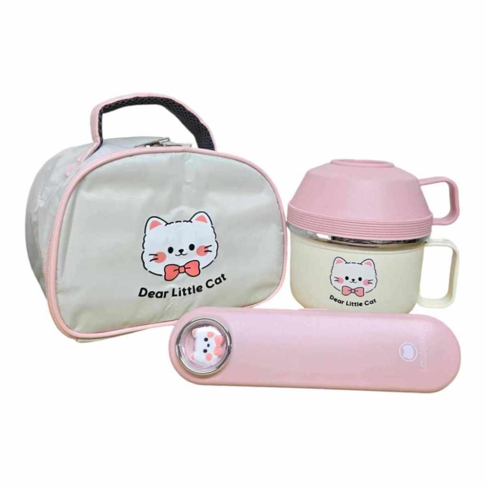 新款粉小貓+保温袋+304餐具