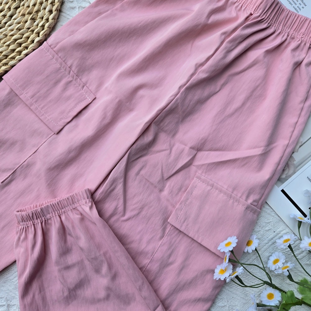 輕薄工裝褲-粉色