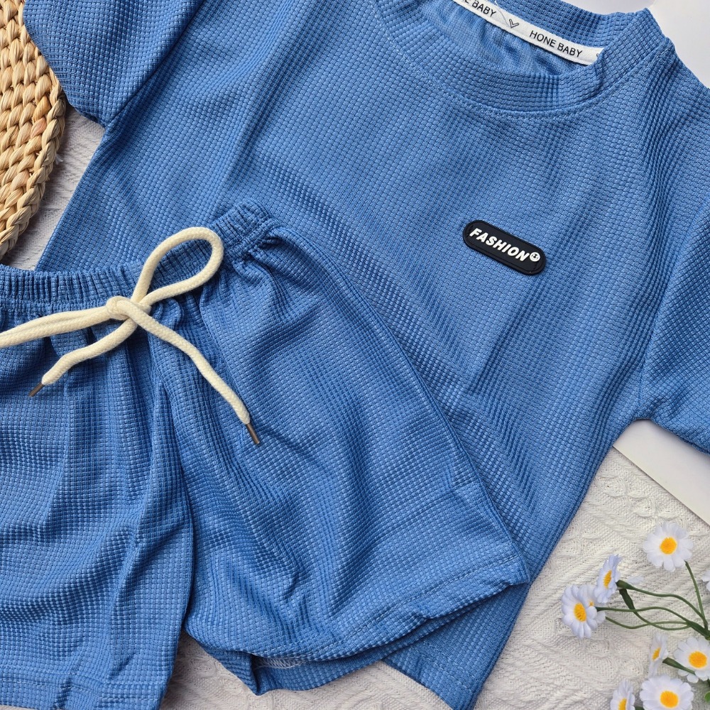 華夫格休閒套裝-藍色