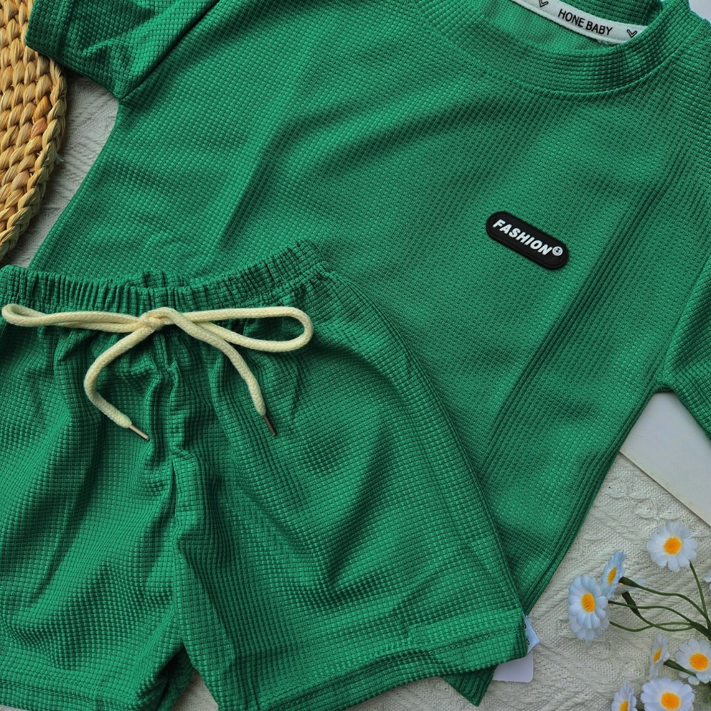 華夫格休閒套裝-海洋綠