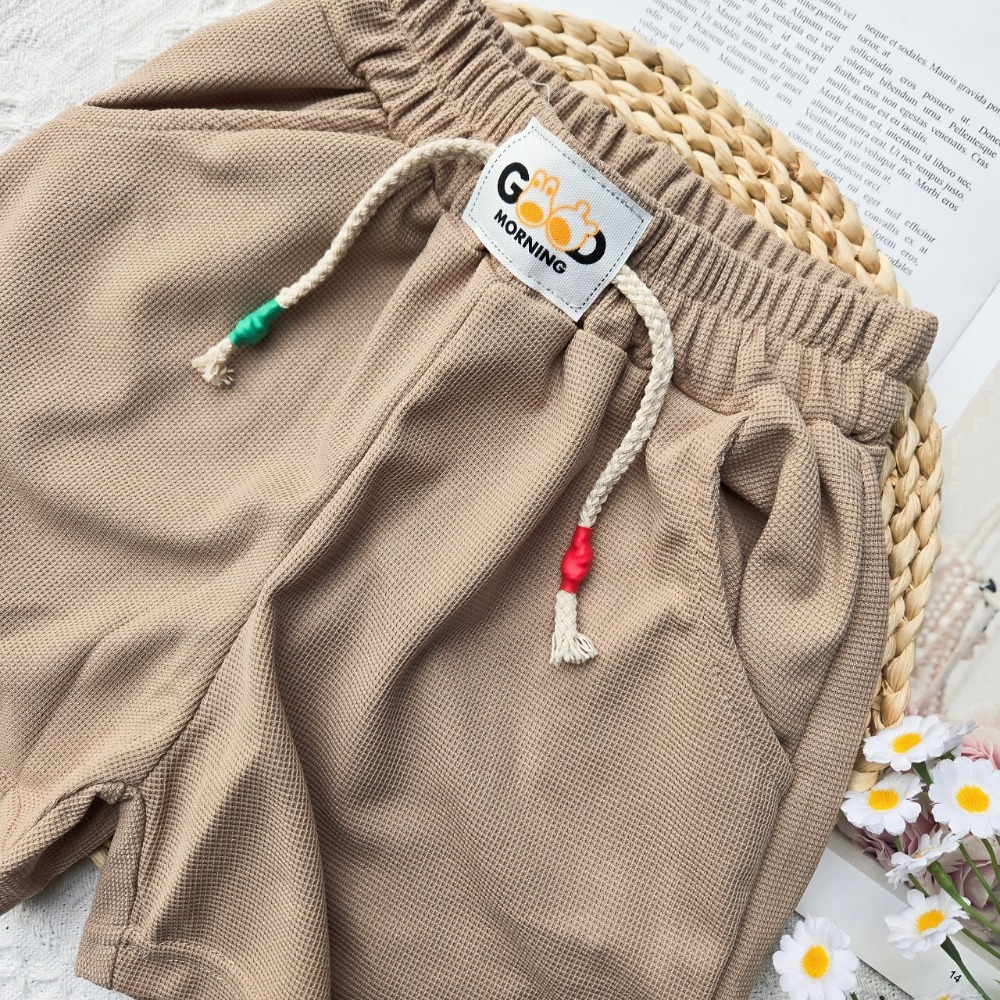 華夫格短褲-卡其色