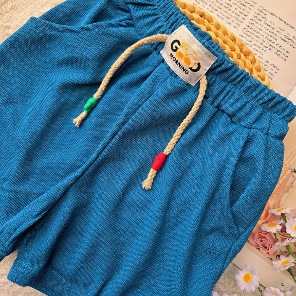 華夫格短褲-藍色