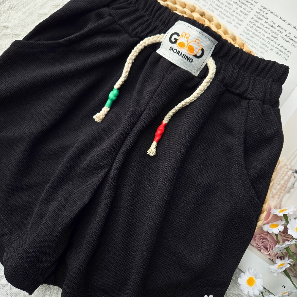 華夫格短褲-黑色