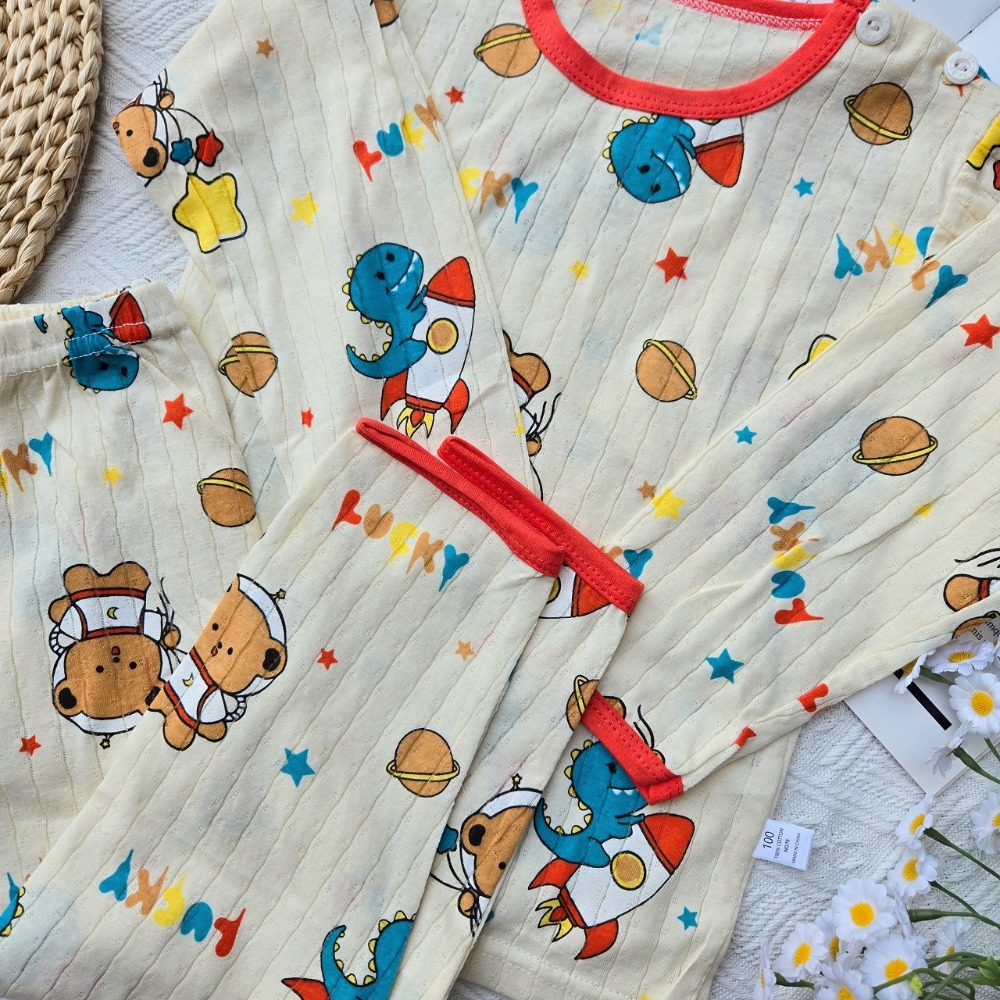 薄款居家套裝-淺黃火箭恐龍