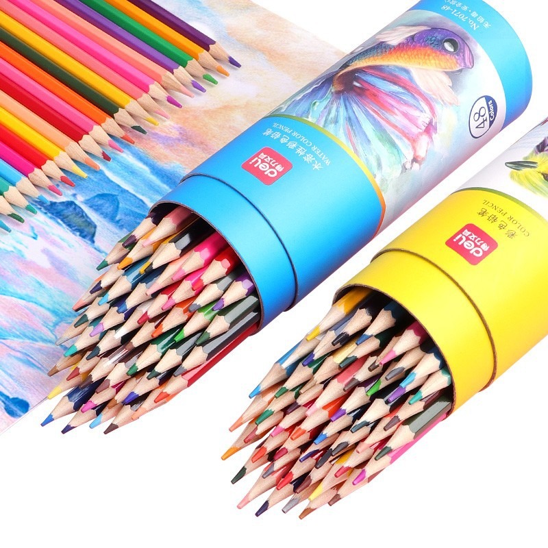 【iWor花屋】 台灣現貨 得力 水溶性 油性 專業手繪 繪畫 彩色鉛筆 可水洗 彩色筆 畫筆 塗鴉 桶裝 色鉛筆 開學-細節圖2