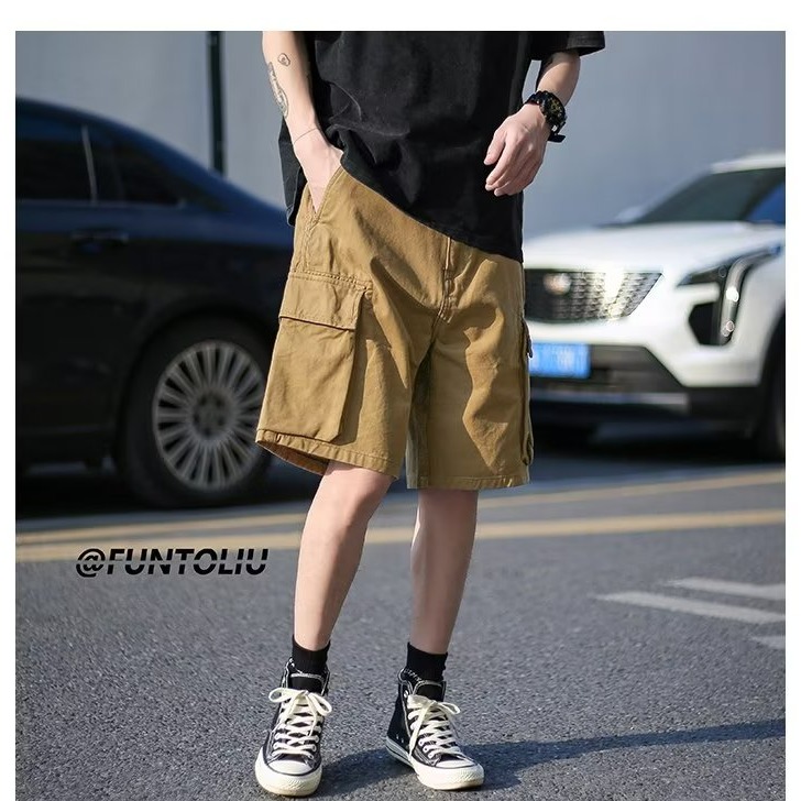 【癮品流行】日式工裝短褲 多口袋 直筒褲 五分褲 外穿中褲 休閒短褲 三色可選 M-3XL-細節圖3