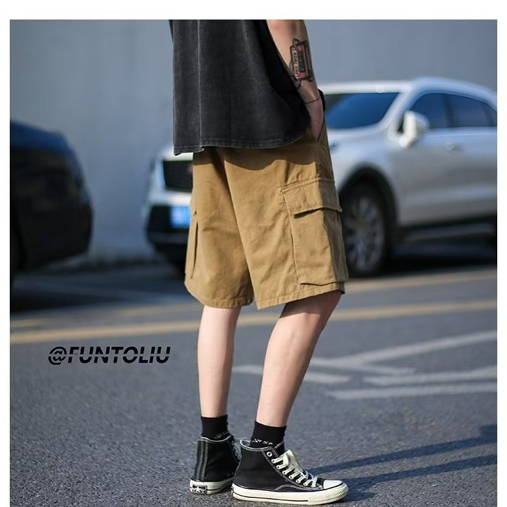 【癮品流行】日式工裝短褲 多口袋 直筒褲 五分褲 外穿中褲 休閒短褲 三色可選 M-3XL-細節圖4