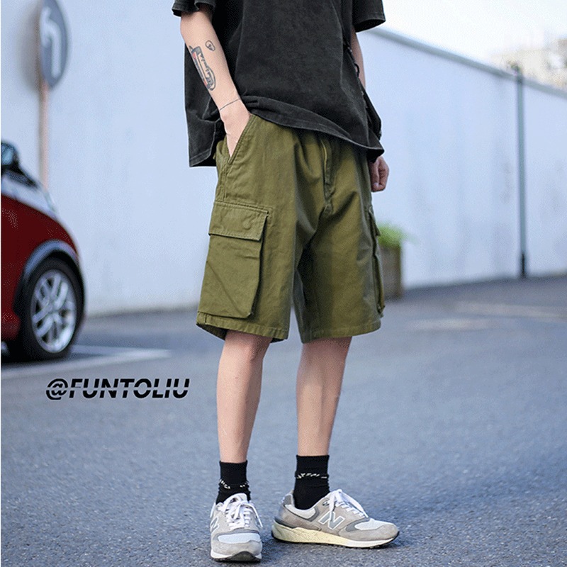 【癮品流行】日式工裝短褲 多口袋 直筒褲 五分褲 外穿中褲 休閒短褲 三色可選 M-3XL-細節圖5