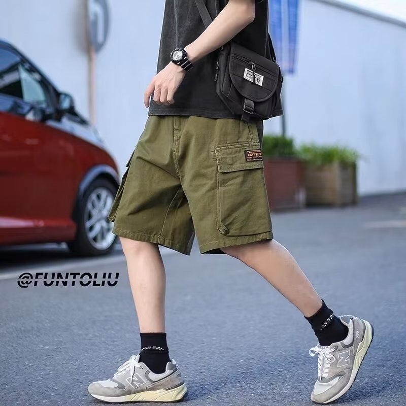 【癮品流行】日式工裝短褲 多口袋 直筒褲 五分褲 外穿中褲 休閒短褲 三色可選 M-3XL-細節圖6