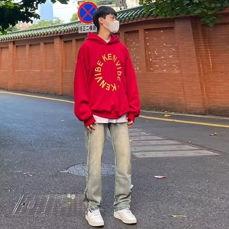 『癮品流行』夏季長褲 水洗做舊復古黃泥牛仔褲 束口褲 直筒褲 長褲男側邊拉鏈  S-3XL-細節圖3