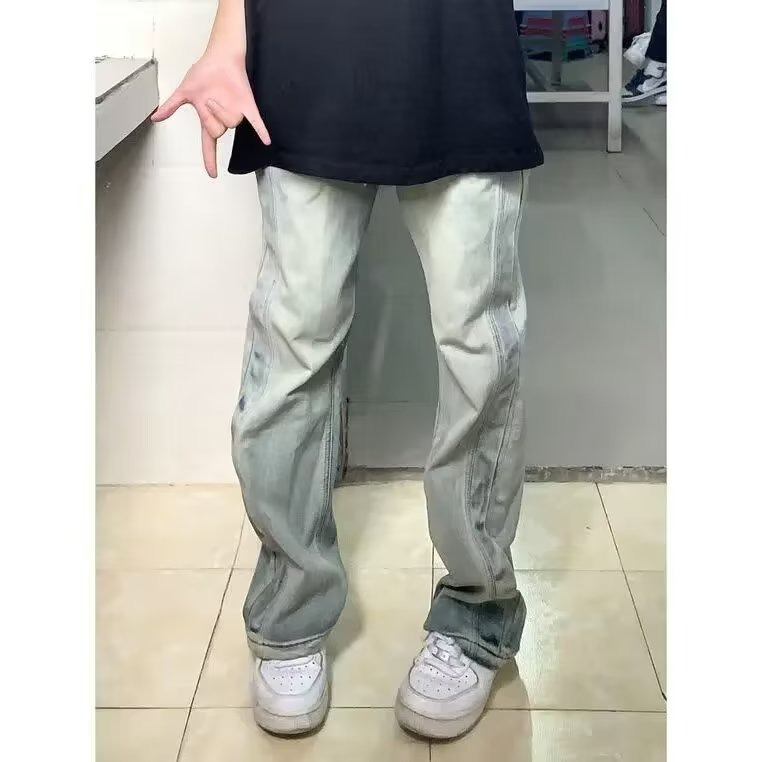 『癮品流行』夏季男長褲 美式復古牛仔長褲 直筒褲 闊腿褲 九分褲 百搭休閒 純色長褲 S-3XL-細節圖3