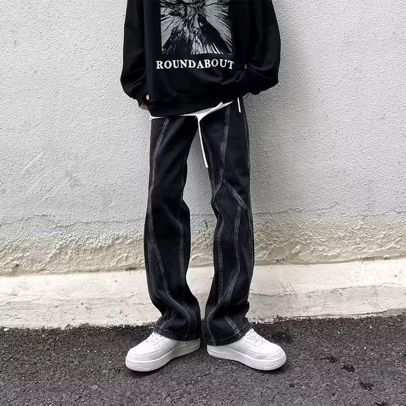 『癮品流行』美式復古水洗做舊 黃泥色牛仔長褲 直筒褲 束腿褲 九分褲 長褲 休閒百搭 男女同款 S-3XL-細節圖4