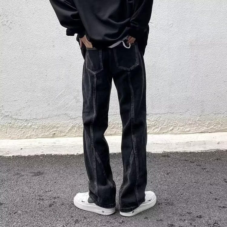 『癮品流行』美式復古水洗做舊 黃泥色牛仔長褲 直筒褲 束腿褲 九分褲 長褲 休閒百搭 男女同款 S-3XL-細節圖5