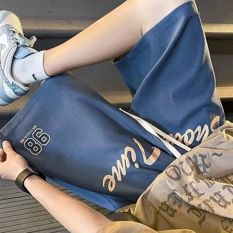 『癮品流行』美式復古字母印花短褲 夏季薄款 冰絲透氣 直筒褲 五分褲 運動褲 寬鬆闊腿 M-3XL-細節圖6