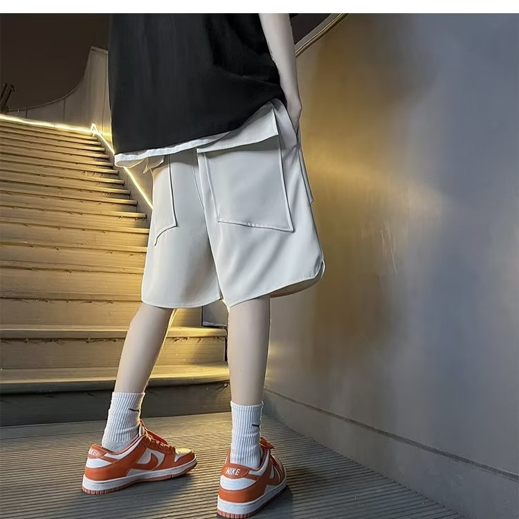 『癮品流行』美式冰絲短褲 夏季薄款 五分褲 速乾運動褲 寬鬆闊腿 純色簡約 休閒百搭 M-3XL-細節圖3