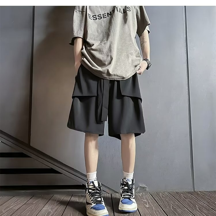 『癮品流行』美式冰絲短褲 夏季薄款 五分褲 速乾運動褲 寬鬆闊腿 純色簡約 休閒百搭 M-3XL-細節圖5