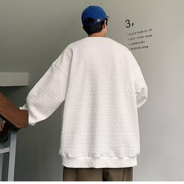 『癮品流行』春秋薄款 韓版華夫格針織衫 男生圓領毛衣 長袖T恤 休閒百搭 寬鬆上衣 M-3XL-細節圖4