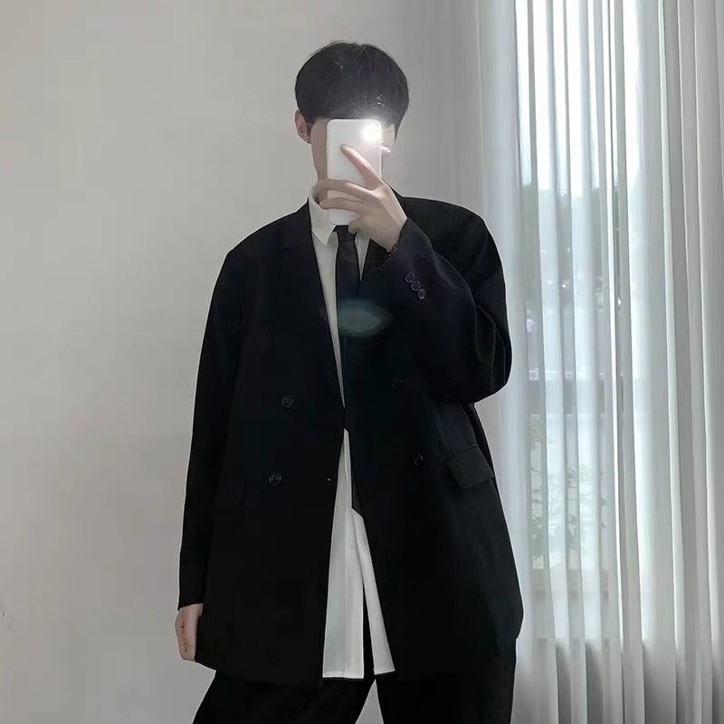 『癮品流行』韩版西服外套 商務休閒西裝外套 男士西裝 純色簡約 學院風痞帥寬鬆 M-2XL-細節圖3