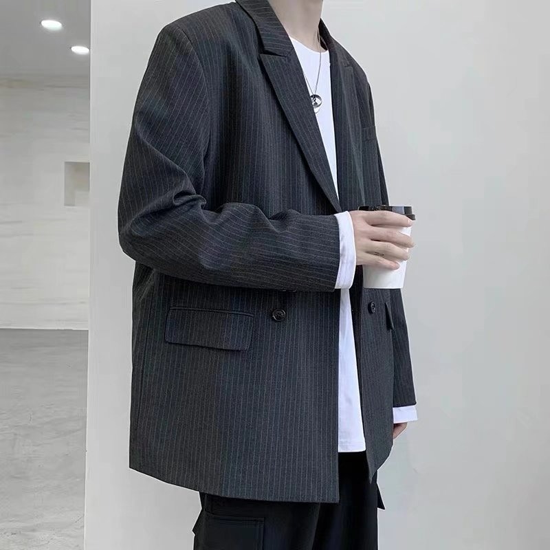 『癮品流行』韩版西服外套 商務休閒西裝外套 男士西裝 純色簡約 學院風痞帥寬鬆 M-2XL-細節圖4