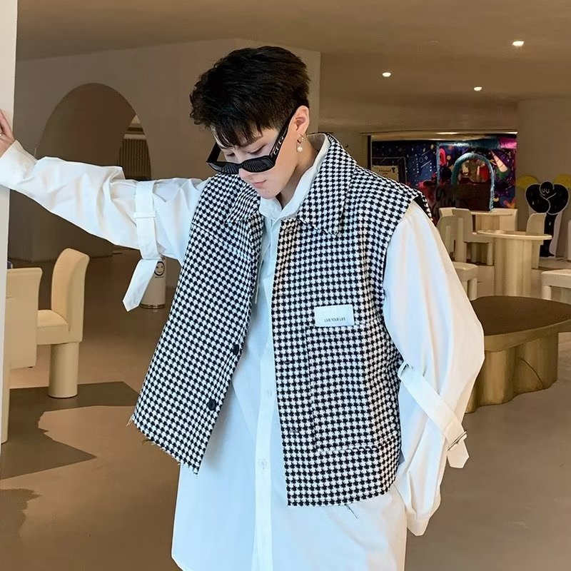 『癮品流行』馬甲外套 男馬甲背心 韓版痞帥 背心坎肩馬甲 復古格子馬甲  高級感 M-2XL-細節圖4