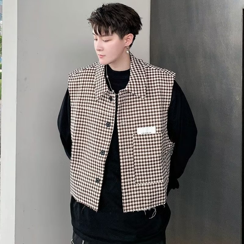 『癮品流行』馬甲外套 男馬甲背心 韓版痞帥 背心坎肩馬甲 復古格子馬甲  高級感 M-2XL-細節圖6