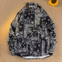 『癮品流行』夏季薄款襯衫 港風黑色腰果花襯衫 襯衫外套 襯衫上衣 休閒百搭 寬鬆襯衫 男女同款 M-2XL-規格圖7