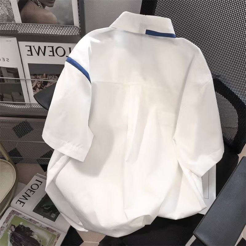 『癮品流行』法式復古鏈條短袖襯衣 襯衫上衣 五分袖 夏季薄款 大碼寬鬆 休閒百搭 M-3XL-細節圖6