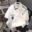 『癮品流行』法式復古鏈條短袖襯衣 襯衫上衣 五分袖 夏季薄款 大碼寬鬆 休閒百搭 M-3XL-規格圖6