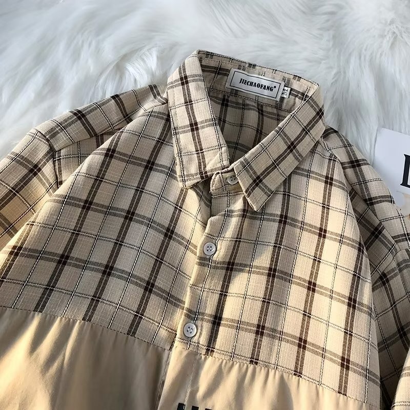 『癮品流行』春秋季日系格子襯衫 韓版襯衣 休閒百搭 寬鬆 外套襯衫 純色簡約 上衣 M-2XL-細節圖4