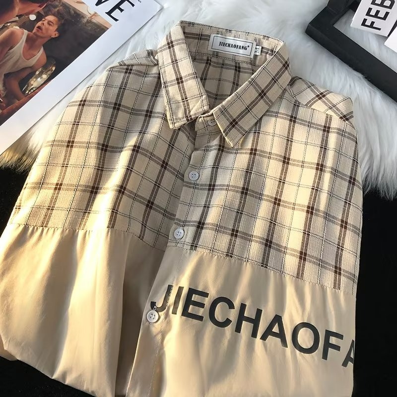 『癮品流行』春秋季日系格子襯衫 韓版襯衣 休閒百搭 寬鬆 外套襯衫 純色簡約 上衣 M-2XL-細節圖5