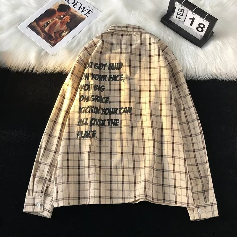 『癮品流行』春秋季日系格子襯衫 韓版襯衣 休閒百搭 寬鬆 外套襯衫 純色簡約 上衣 M-2XL-細節圖6