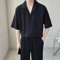 『癮品流行』黑色襯衫 男襯衫上衣 夏季薄款 冰絲透氣 五分袖 純色簡約 休閒百搭 S-2XL-規格圖5